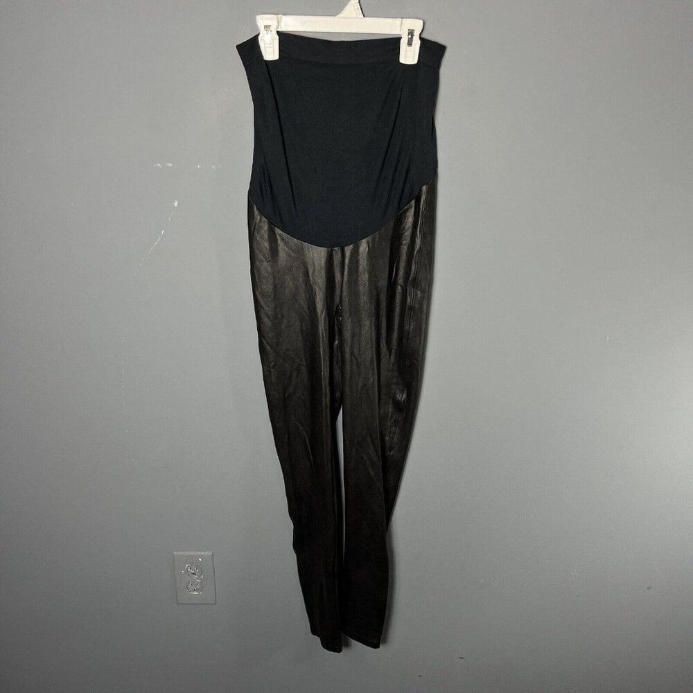 SPANX Womens L Maternity Black Faux Leather Maternity Leggings Style 20201R